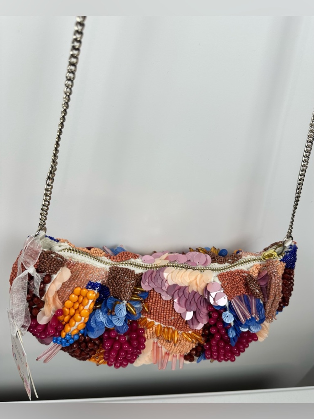 New Relaease Viral Colorful Floral Beaded Bag Handcrafted in India Chain Strap - Picture 4 of 11